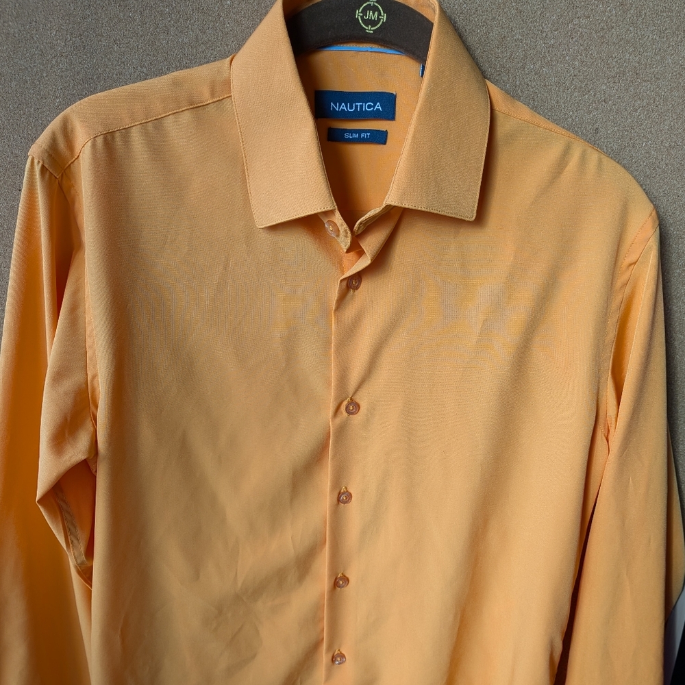 Nautica Slim Fit Performance Stretch Dress Shirt - Orange - Small 14-14.5